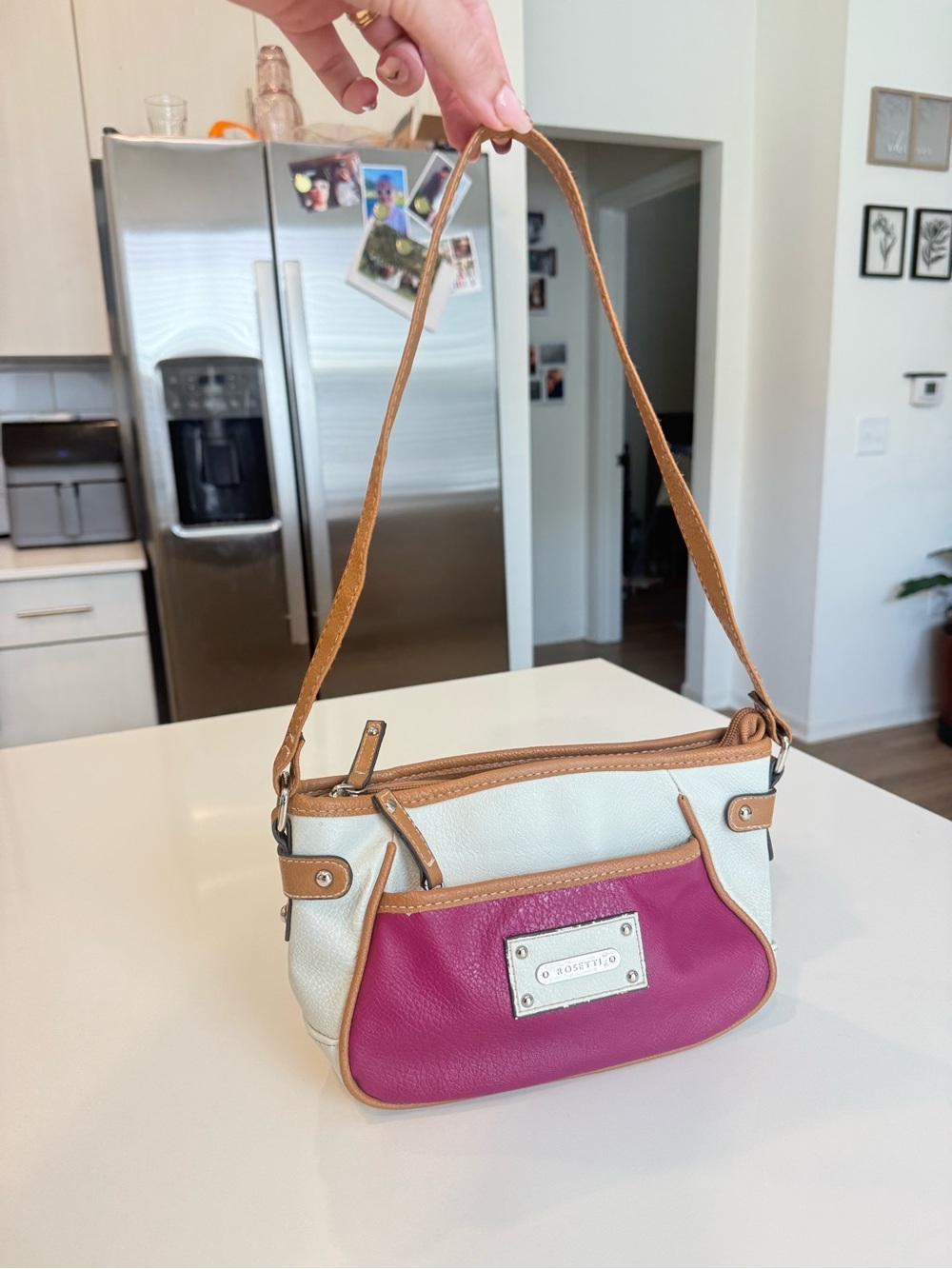 Rosetti White, Magenta & Tan Shoulder Bag